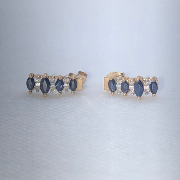 Jewelry - 💛 10k YG Blue Sapphire & Diamond Earrings